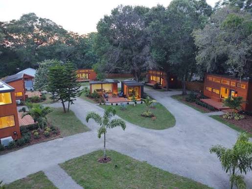A cottage community gathered around a landscaped courtyard